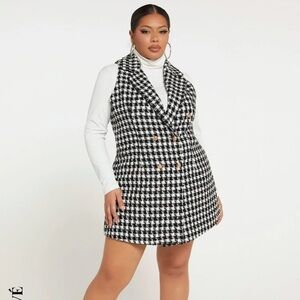 SHEIN Privé Plus Plaid Double Breasted Tweed Vest Overcoat